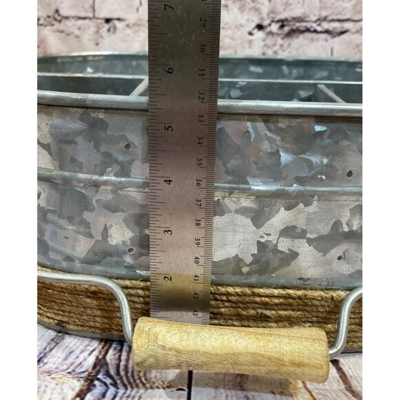 Silverware, Condiments/Napkins Galvanized‎ & Twine Bucket New With Tags! - Picture 4 of 7